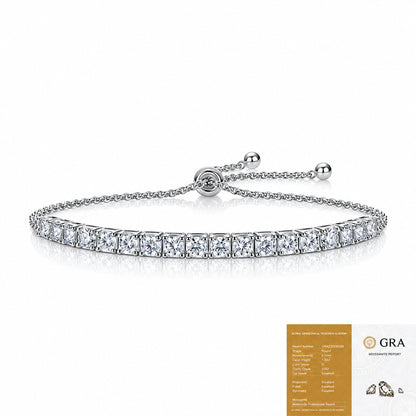 S925 Silver White Gold Plated 3/4/5mm*18 D Color Moissanite Women's Bracelet, Exquisite Jewelry.