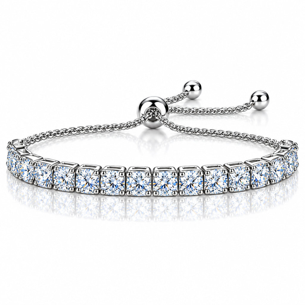 S925 Silver White Gold Plated 3/4/5mm*18 D Color Moissanite Women's Bracelet, Exquisite Jewelry.