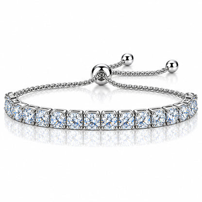 S925 Silver White Gold Plated 3/4/5mm*18 D Color Moissanite Women's Bracelet, Exquisite Jewelry.