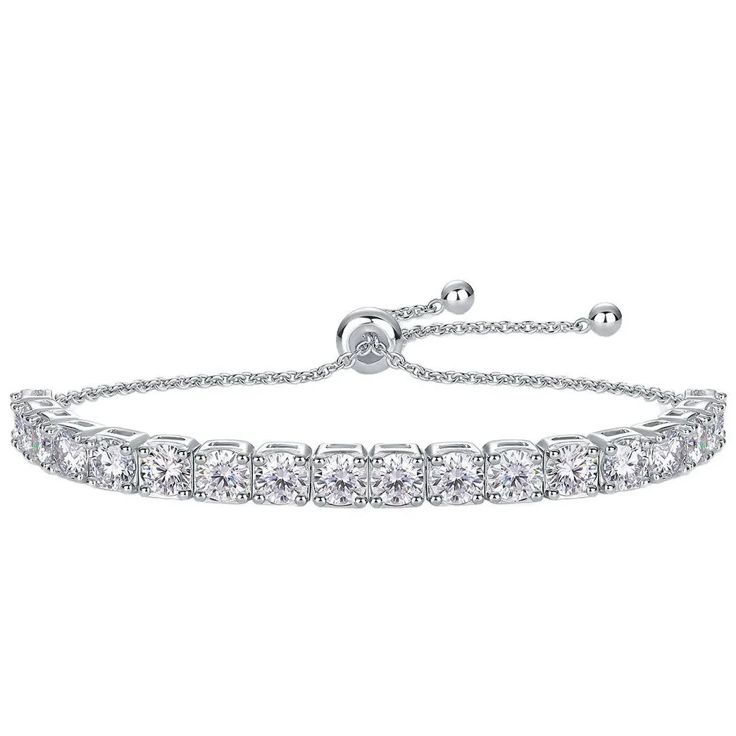 S925 Silver White Gold Plated 3/4/5mm*18 D Color Moissanite Women's Bracelet, Exquisite Jewelry.