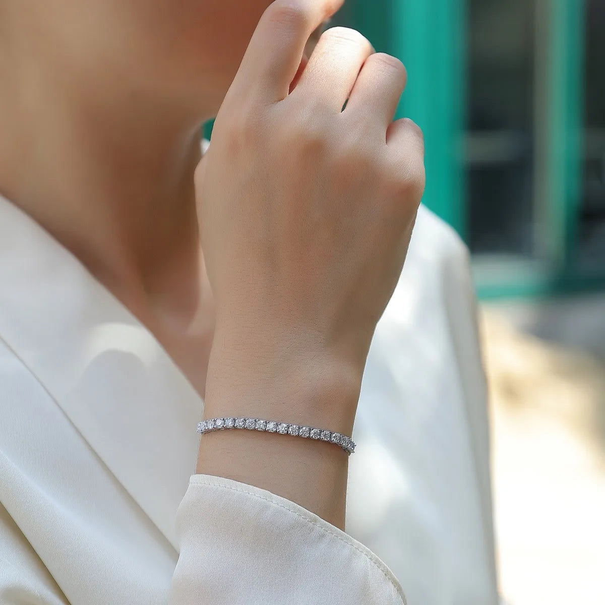 S925 Silver White Gold Plated 3/4/5mm*18 D Color Moissanite Women's Bracelet, Exquisite Jewelry.